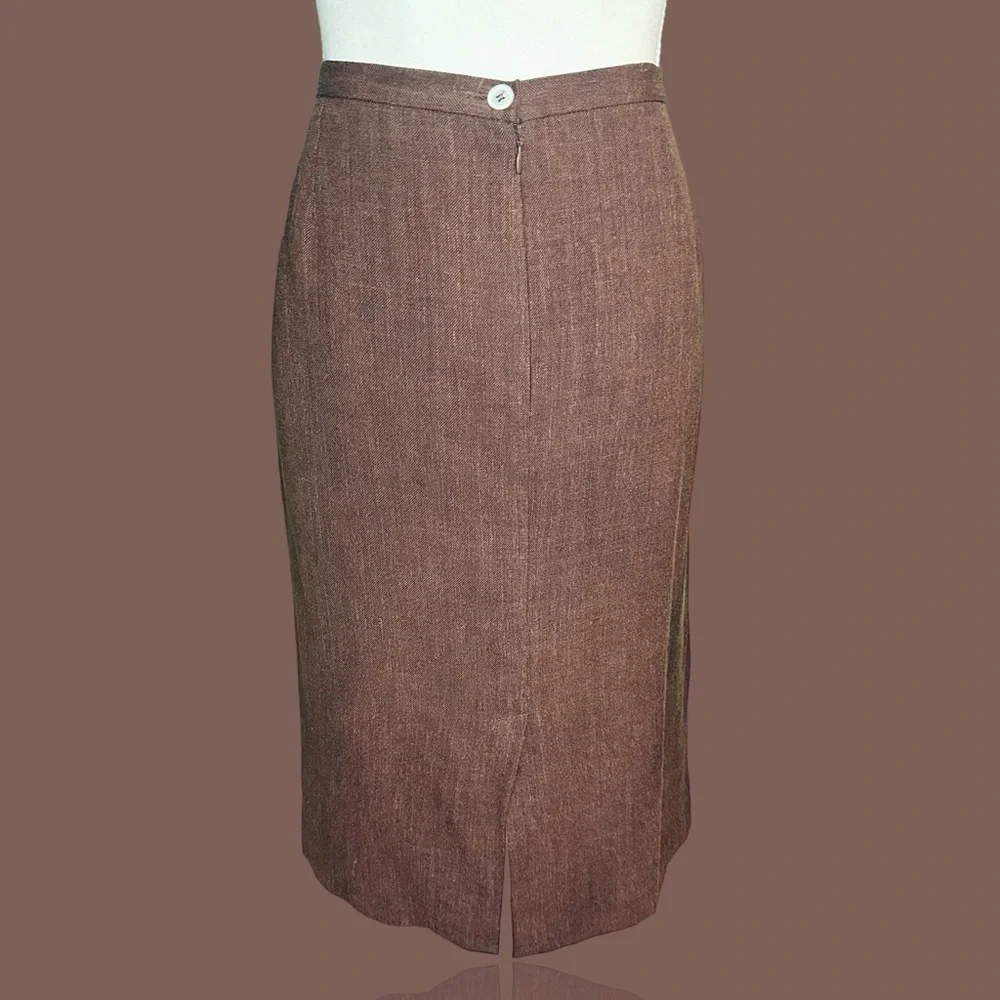 Vintage Dolce & Gabbana Brown Linen Blend Tweed Pencil Skirt IT Size 48